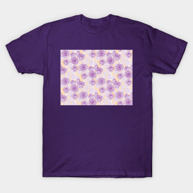 Purple and Peach Romantic Roses T-Shirt by Carolina Díaz